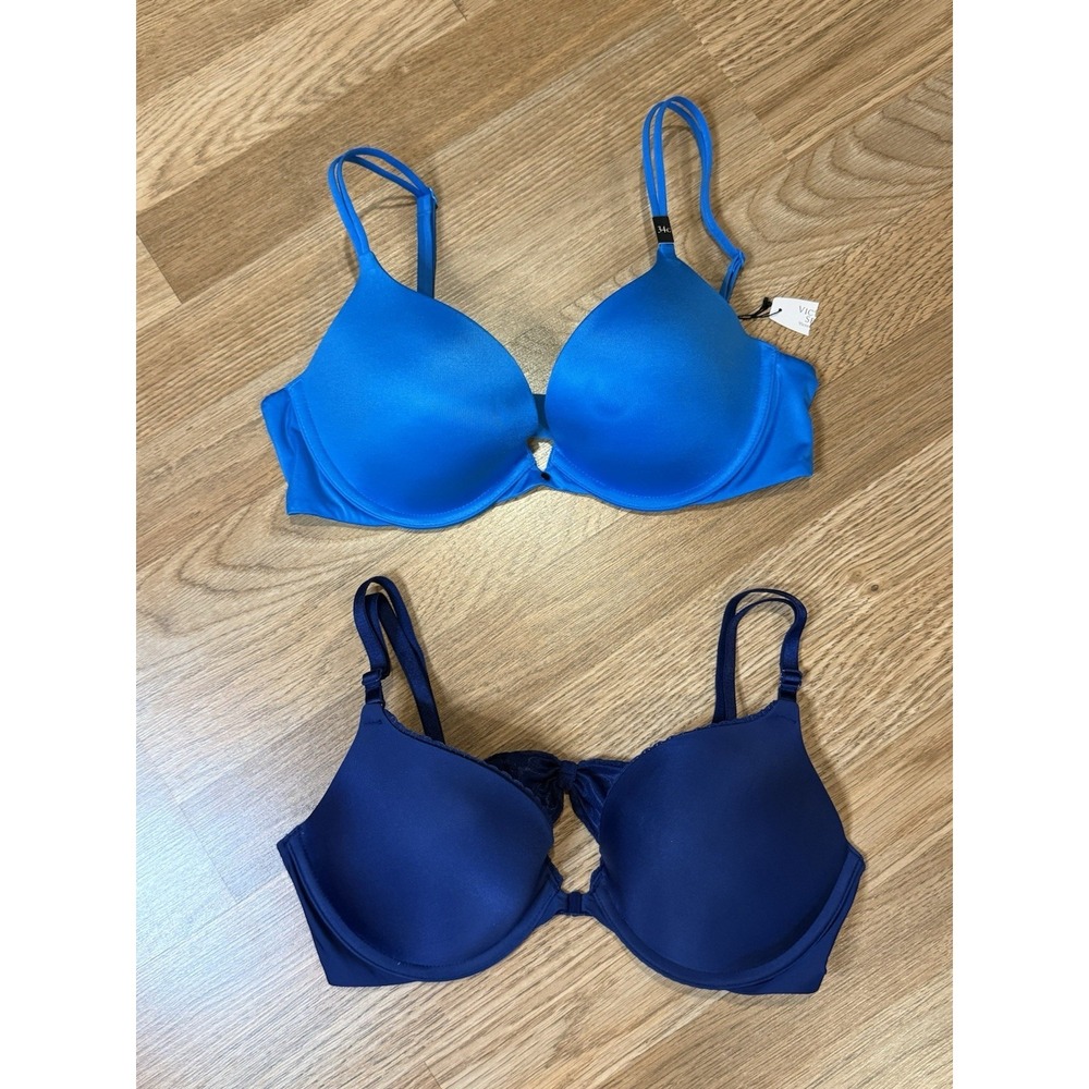 Two NWT Victoria's Secret Very Sexy Push Up Pigeonnant Bra Pink 34C Blue